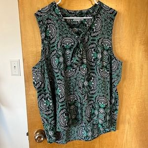Green, black, and white tank top blouse